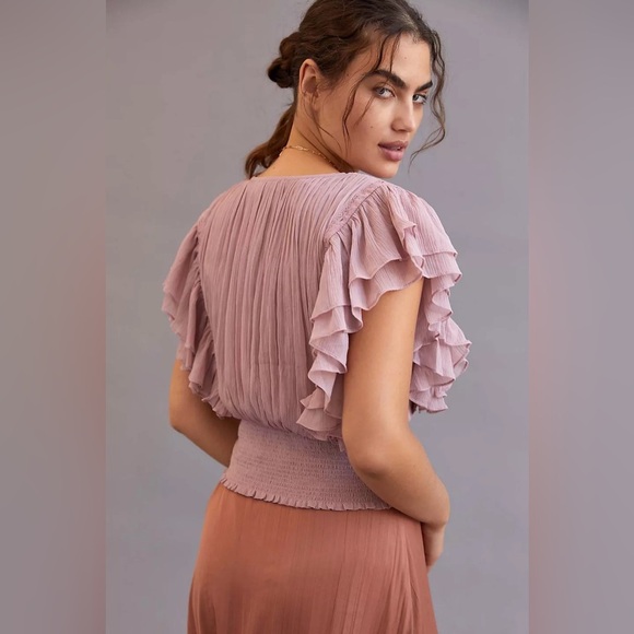 FOREVER THAT GIRL by ANTHROPOLOGIE NWOT Smocked Ruffle Blouse in Lilac - Picture 3 of 9